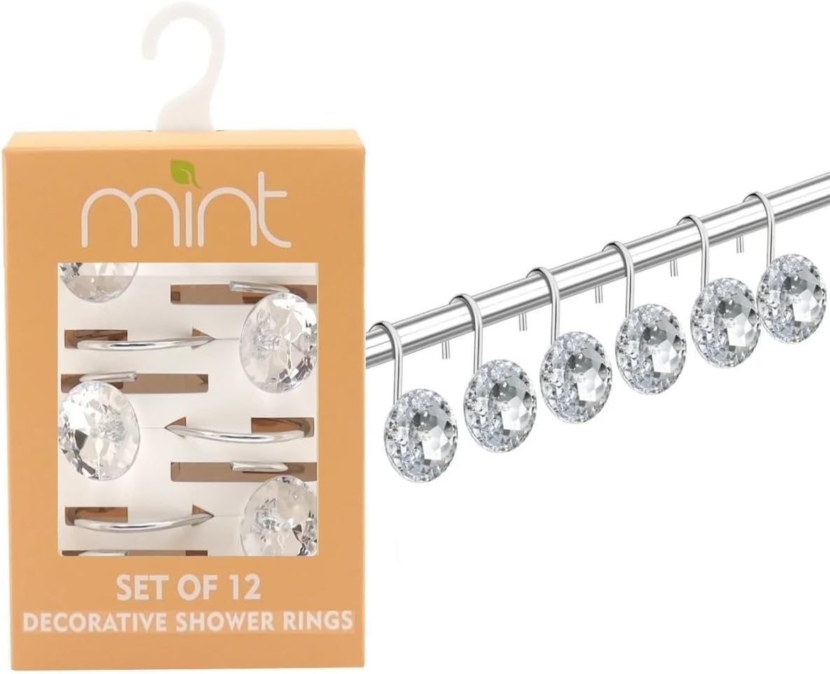 Set of 12 Rust Resistant Shower Curtain Hooks - 6 Designs