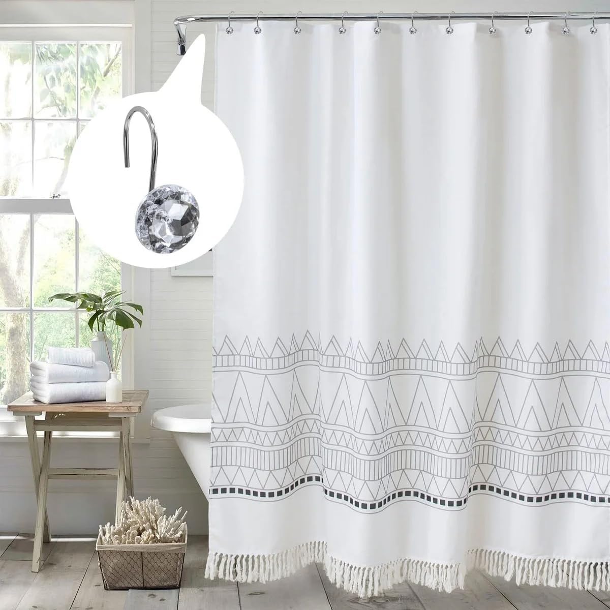 Set of 12 Rust Resistant Shower Curtain Hooks - 6 Designs