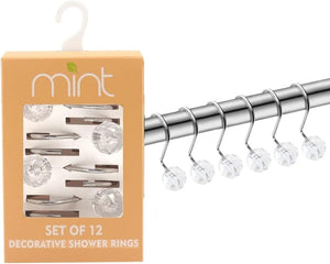 Set of 12 Rust Resistant Shower Curtain Hooks - 6 Designs