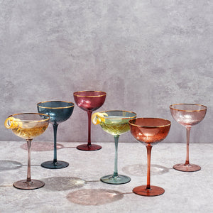 Tonal-Gold-Rim-Champagne-Coupe,-Cocktail-Glassware,-Set-of-6-Champagne-Glasses