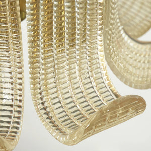 Curved Ribbed Glass Drum Chandelier – Gold Slat Pendant Light E12/E14