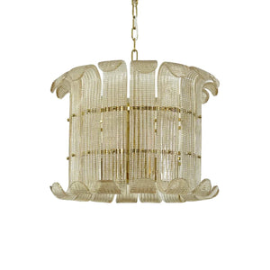 Curved Ribbed Glass Drum Chandelier – Gold Slat Pendant Light E12/E14
