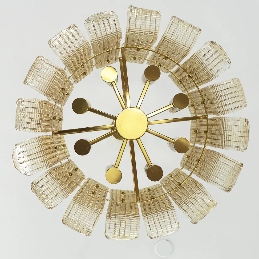 Curved Ribbed Glass Drum Chandelier – Gold Slat Pendant Light E12/E14