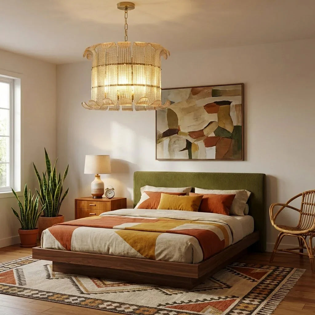 Curved Ribbed Glass Drum Chandelier – Gold Slat Pendant Light E12/E14