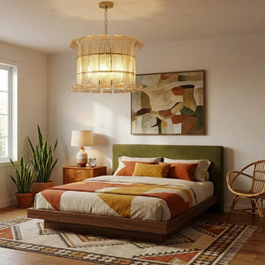 Curved Ribbed Glass Drum Chandelier – Gold Slat Pendant Light E12/E14