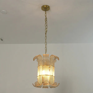 Curved Ribbed Glass Drum Chandelier – Gold Slat Pendant Light E12/E14