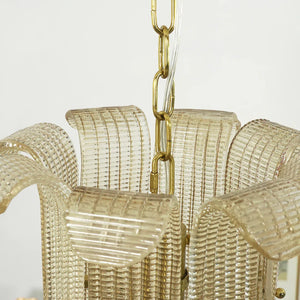 Curved Ribbed Glass Drum Chandelier – Gold Slat Pendant Light E12/E14