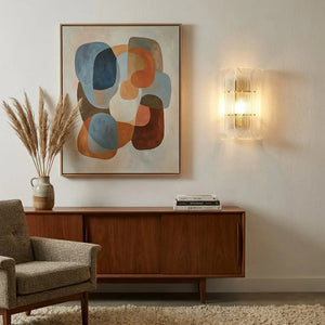 Curved Glass Drum Wall Lamp – Vintage Gold Black Grid Glass Sconce E12/E14