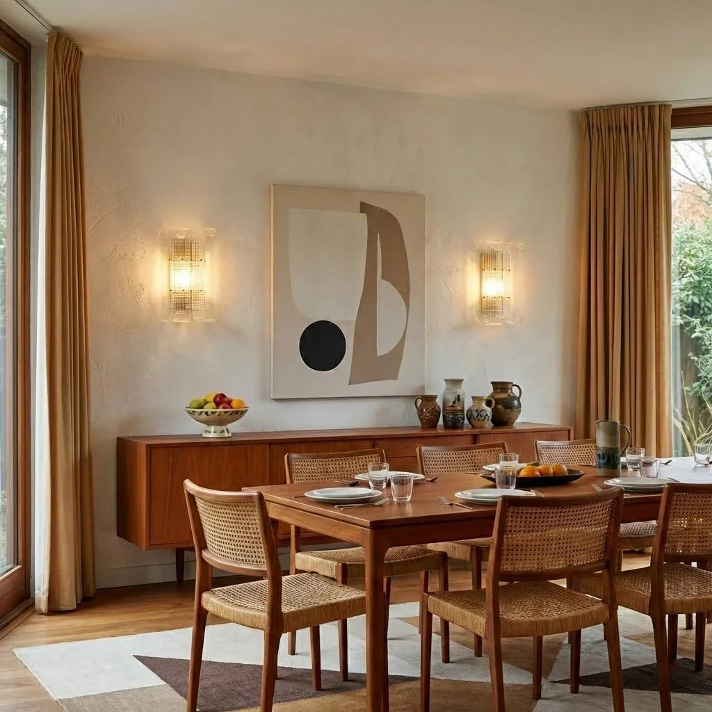 Curved Glass Drum Wall Lamp – Vintage Gold Black Grid Glass Sconce E12/E14