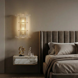 Curved Glass Drum Wall Lamp – Vintage Gold Black Grid Glass Sconce E12/E14