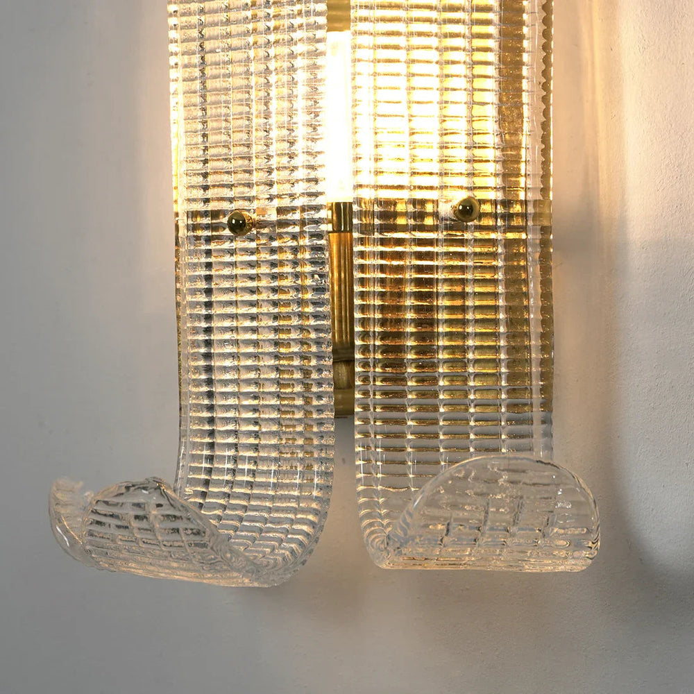 Curved Glass Drum Wall Lamp – Vintage Gold Black Grid Glass Sconce E12/E14