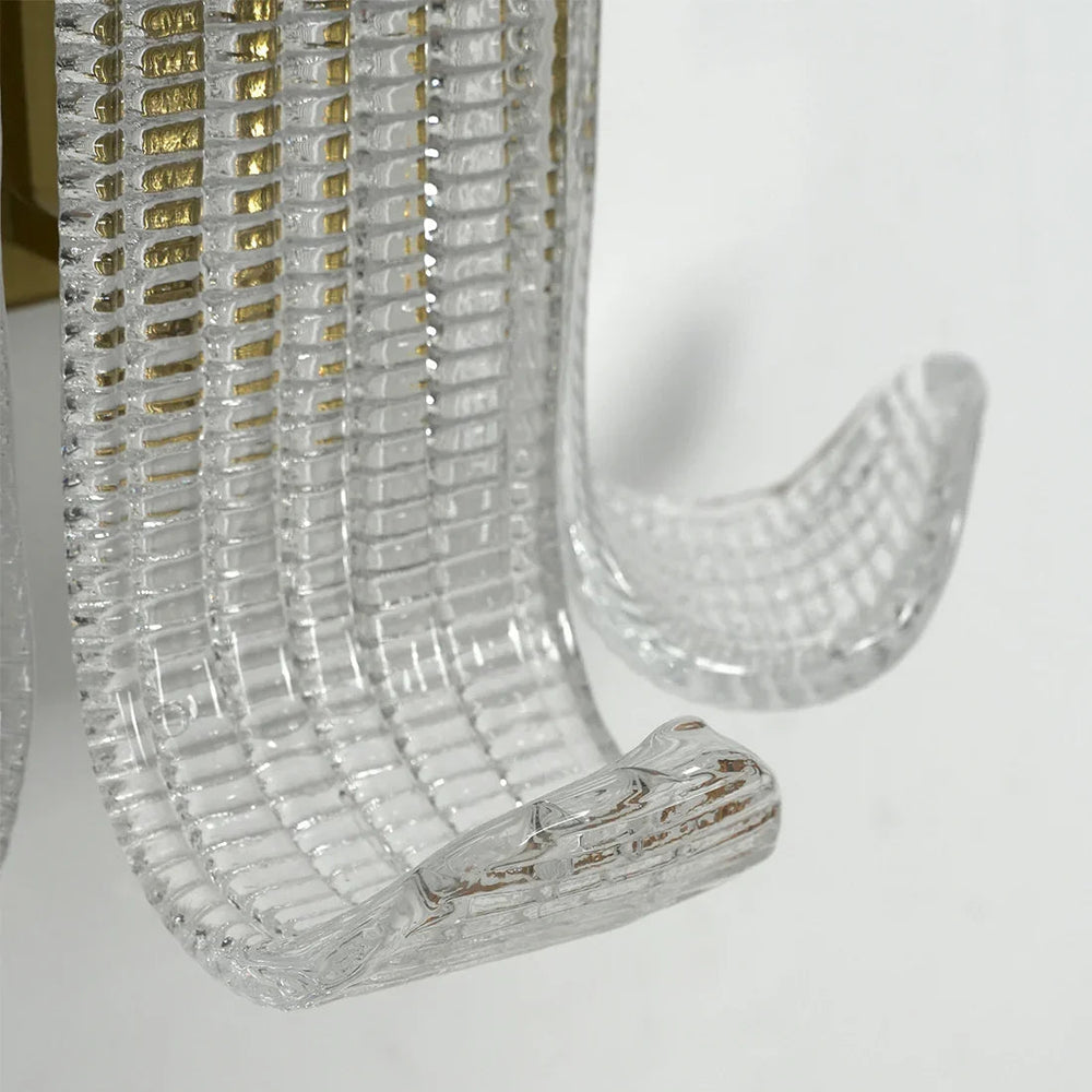 Curved Glass Drum Wall Lamp – Vintage Gold Black Grid Glass Sconce E12/E14