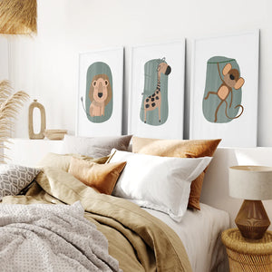 Cute Safari Baby Animals Set of 3 Art Prints