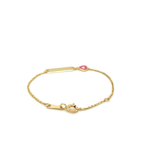 14k Yellow Gold 5 1/2 inch Childrens ID Bracelet with Enameled Heart