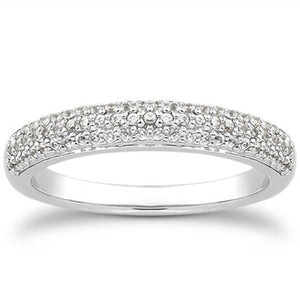 14k White Gold Triple Multi-Row Micro- Pave Diamond Wedding Ring Band