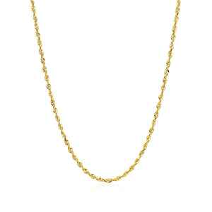 2.0mm 14k Yellow Gold Solid Diamond Cut Rope Chain