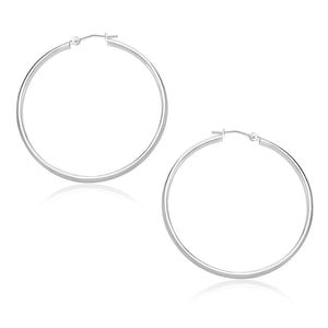 14k White Gold Polished Hoop Earrings (1.5x30mm)