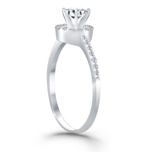 14k White Gold Diamond Halo Collar Engagement Ring