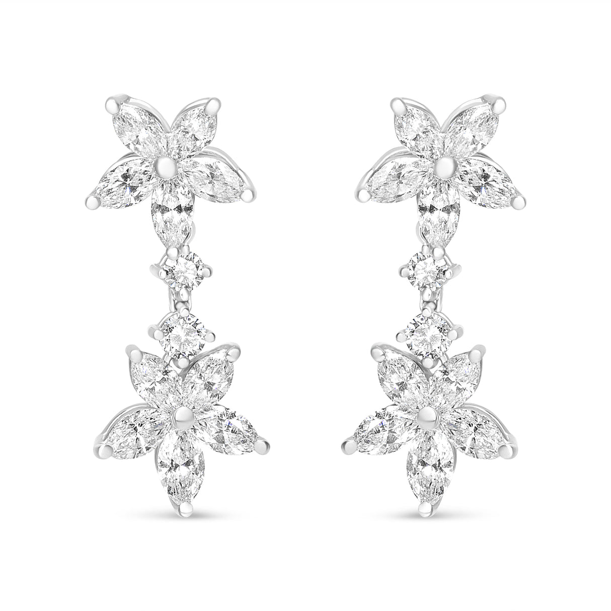 18k White Gold 6.0 Cttw Marquise Diamond Floral Dangle Drop Earrings (E-F Color, VS1-VS2 Clarity)