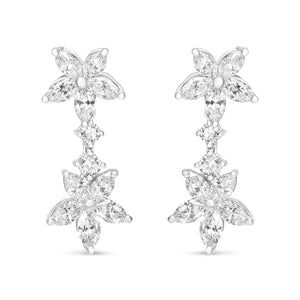 18k White Gold 6.0 Cttw Marquise Diamond Floral Dangle Drop Earrings (E-F Color, VS1-VS2 Clarity)