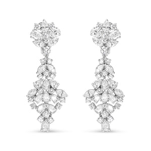 18K White Gold 9 1/2 Cttw Diamond Cluster Drop Dangle Clip-On Earrings (F-G Color, VS1-VS2 Clarity)