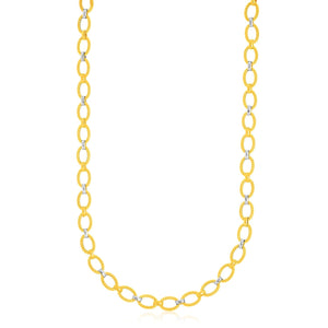 14k Two-Tone Gold Multi-Textured Oval Link Fancy Necklace