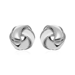Textured and Polished Love Knot Earrings in Sterling Silver