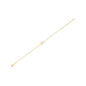 14k Yellow Gold MOP Evil Eye Bracelet (1.00 mm)