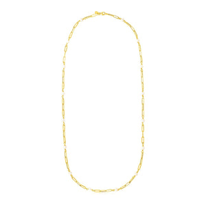 14k Yellow Gold Paperclip Chain and Pearl Necklace