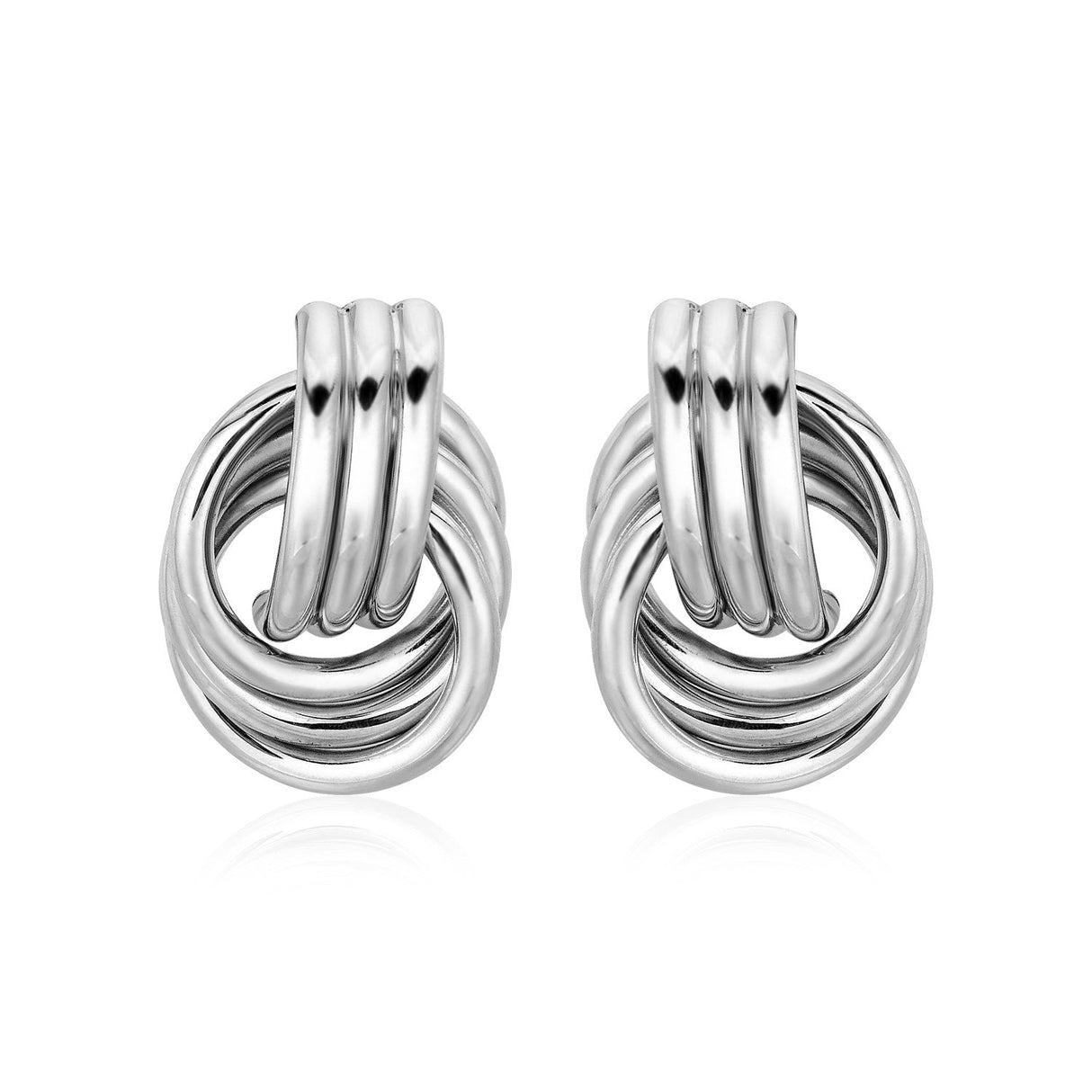 Polished Love Knot Earrings with Interlocking Rings in Sterling Silver