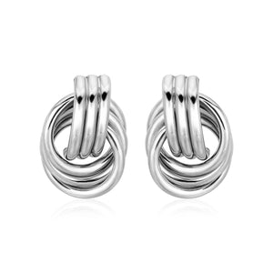Polished Love Knot Earrings with Interlocking Rings in Sterling Silver