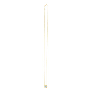 14k Yellow Gold Pearl Evil Eye Necklace