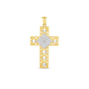 14k Two Tone Gold High Polish Diamond Cut Cross Pendant
