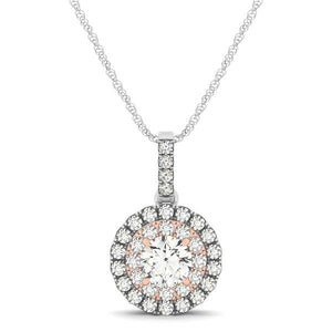 Round Shape Halo Diamond Pendant in 14k White and Rose Gold (1/2 cttw)