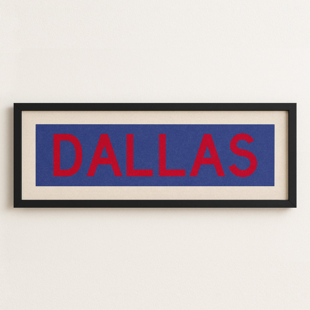 Framed Dallas Blue and Red Bus Scroll