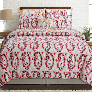 Elamin Paisley Red Queen 3-Piece Reversible Quilt Bedding Set