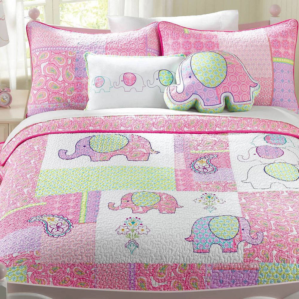 Pink Elephant Paisley Patchwork Embroidered Novelty Decor Throw Pillow
