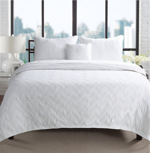 Chevron Zig Zag White Solid Cotton Reversible Quilt Bedding Set