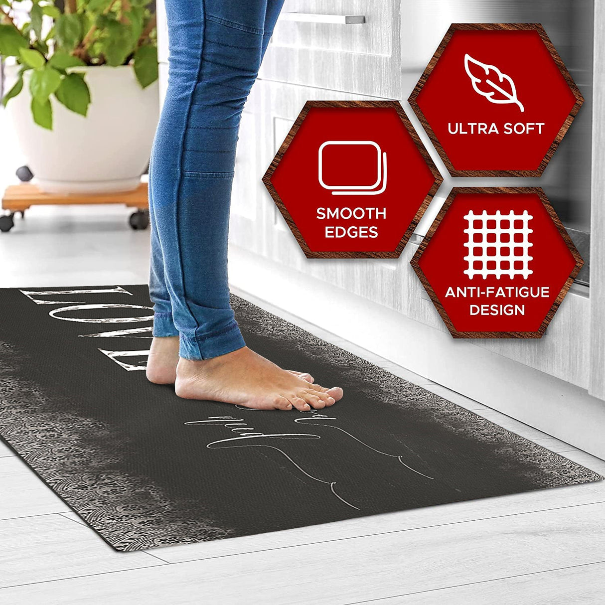 20"x55" Oversized Cushioned Anti-Fatigue Kitchen Runner Mat (Love)