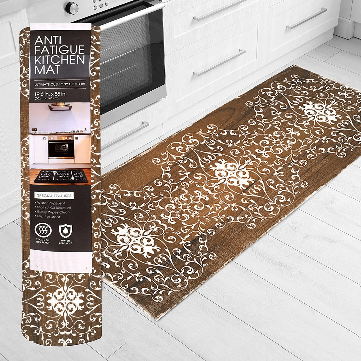 20"x55" Oversized Cushioned Anti-Fatigue Kitchen Runner Mat (Scroll)