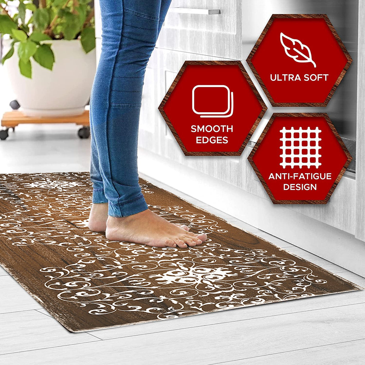 20"x55" Oversized Cushioned Anti-Fatigue Kitchen Runner Mat (Scroll)