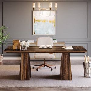 Modern Home Office Computer Desk Workstation in Dark Brown Wood Finish