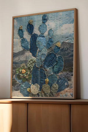 Denim Decor Prickly Pear Cactus Desert Landscape Print #1