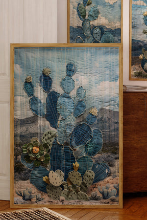 Denim Decor Prickly Pear Cactus Desert Landscape Print #1