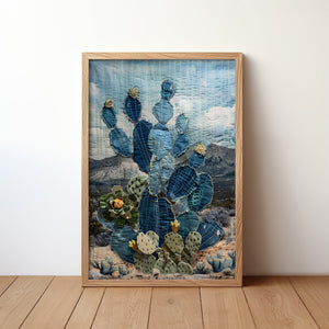 Denim Decor Prickly Pear Cactus Desert Landscape Print #1