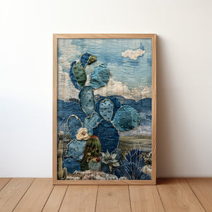 Denim Decor Prickly Pear Cactus Desert Landscape Print #3