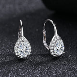 Sterling Silver Pear Omega Lever-Back Halo Earring