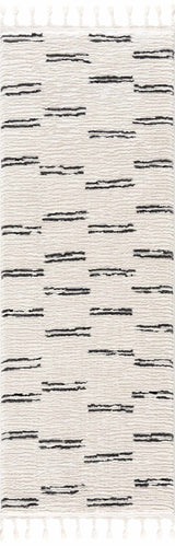 Riad Black Striped White Rug with Tassels