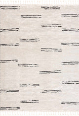 Riad Black Striped White Rug with Tassels
