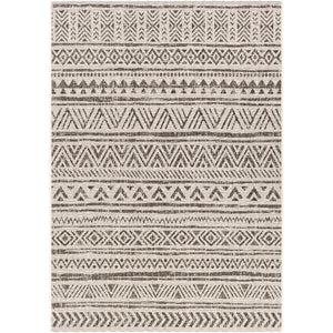 5 ft. x 8 ft. Black Off-White Chevron Coastal Boho Style Indoor Outdoor Area Rug